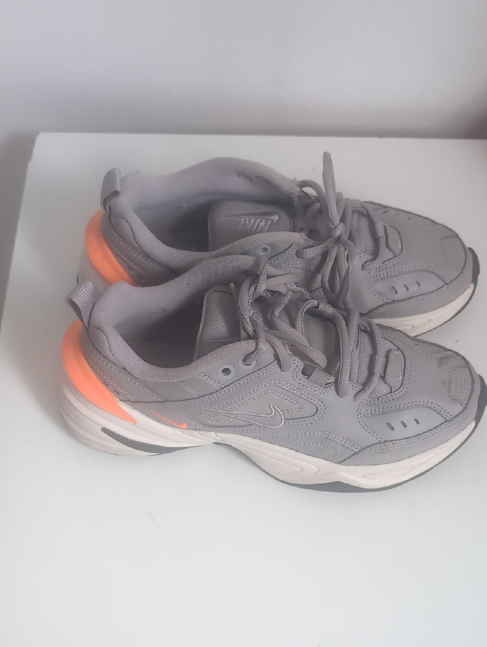 Girls Nike Grey Sneakers with Neon Orange Heel Detail Size 5.5
